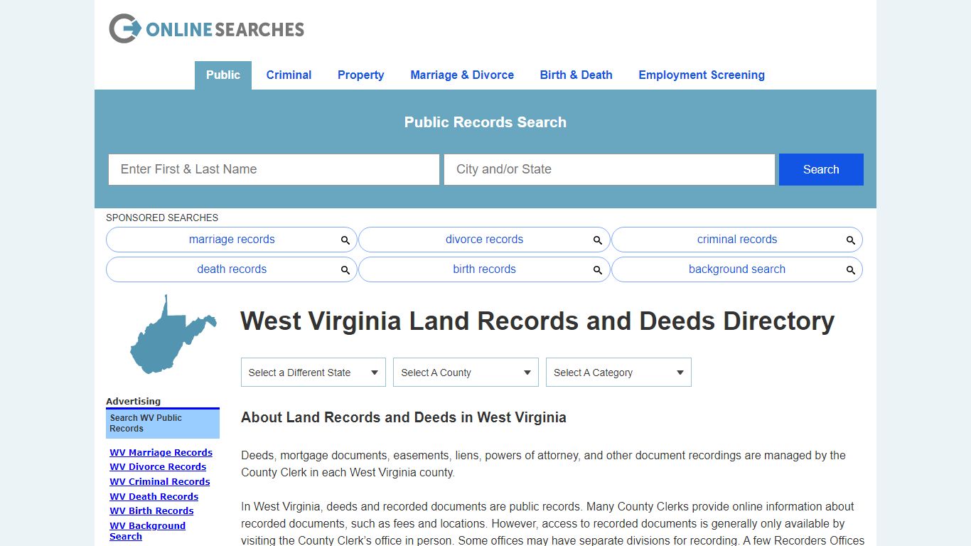 West Virginia Land Records and Deeds Search Directory - OnlineSearches.com